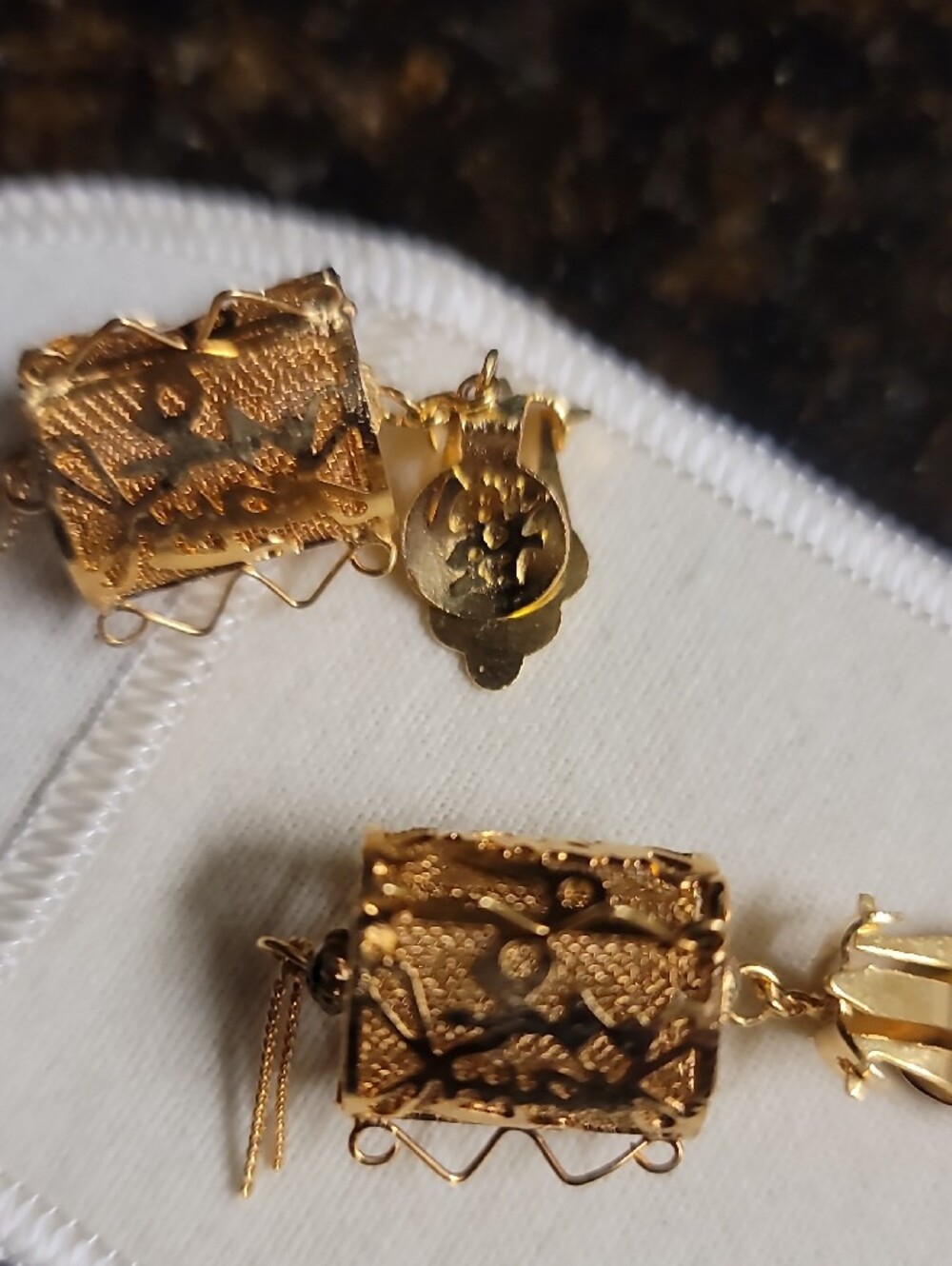 Vintage Gold-Tone Filigree Clip-On Drop Earrings - Picture 6 of 6